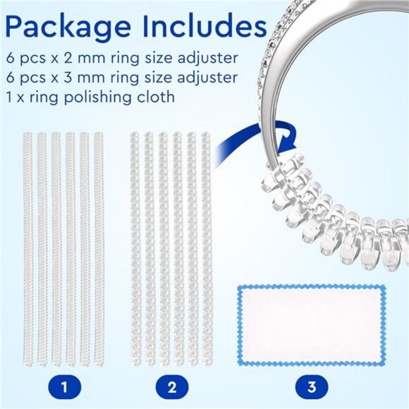 Ring Sizer Adjuster for Loose Rings 12 Pk, Guards, Spacers & Tightener UP to 6mm - Picture 2 of 8